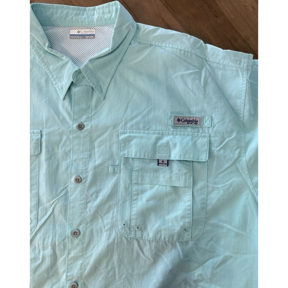 Columbia Fishing Shirt Mens 3XL/3XT PFG Short Sleeve Omni-Shade Mint Green Tee - Picture 4 of 14